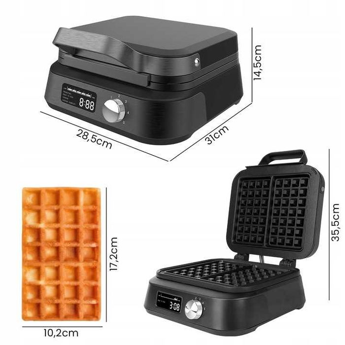 GOFROWNICA duże gofry REGULOWANA temperatura MOCNA 2200W wyświetlacz