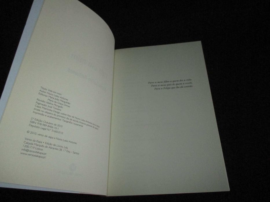 Livro Vida em Mim Nuno Lobo Antunes