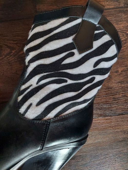 Jenny Fairy LS5841 | botki | kowbojki | zebra | łączone materiały nowe