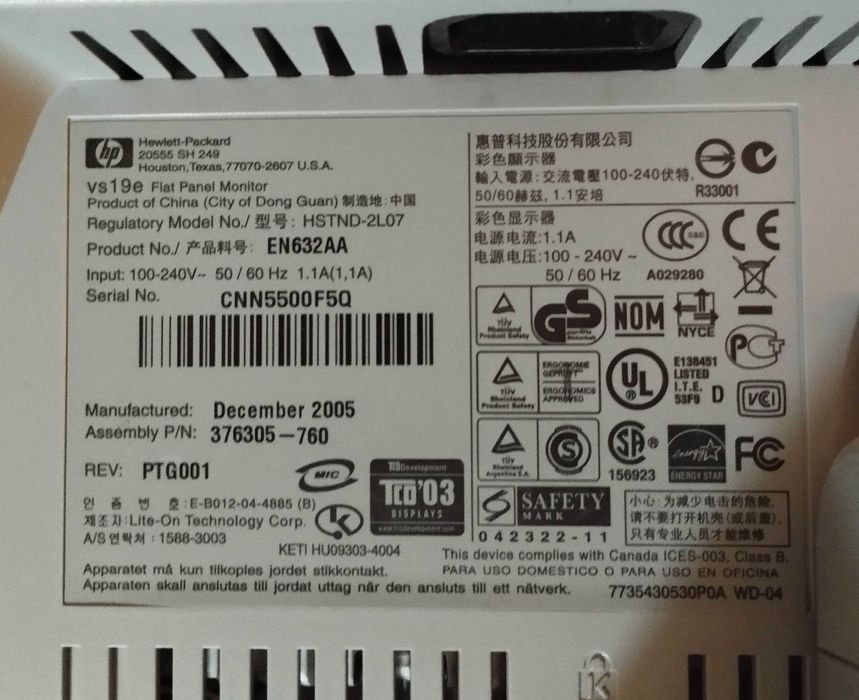 Monitor HP vs19e 19''