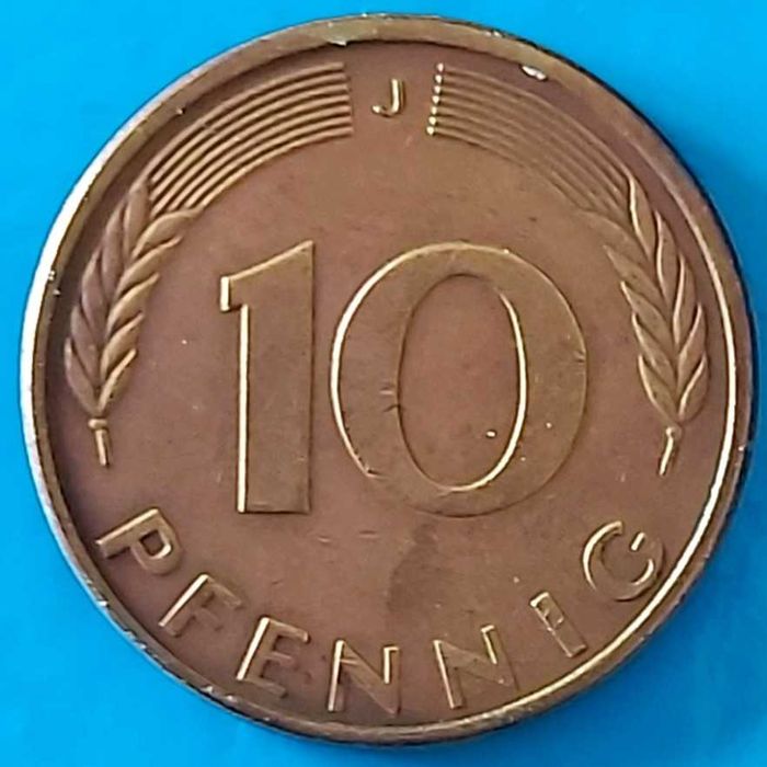 10 Pfennig de 1986 J, Alemanha Ocidental
