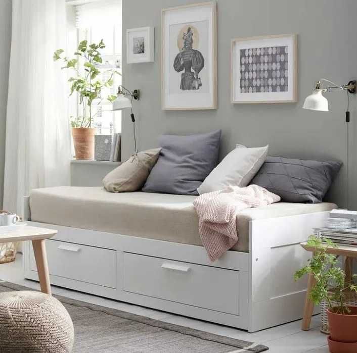 BRIMNES - Cama indiv/dupla c/2 gav, branco, 80x200 cm