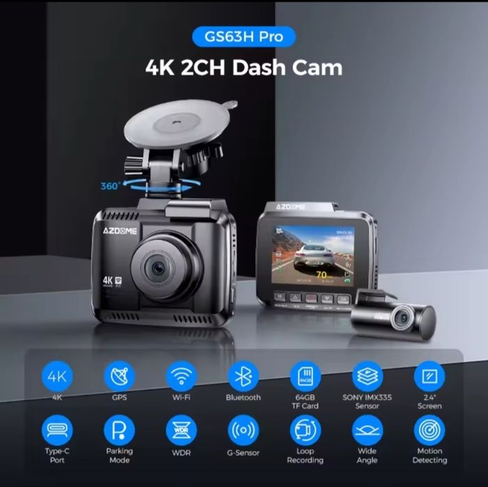 Видеорегистратор 4K, Azdome GS63H Pro реєстратор 2 камери