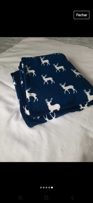 Cobertor azul renas brancas Meradiso Natal