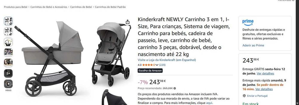 Carrinho de bebé KINDERKRAFT 3 em 1 (NOVO)