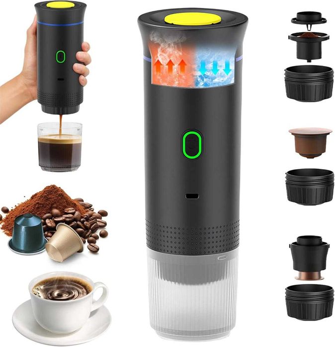 Máquina de expresso compacta e recarregável para cápsulas, café 3 em 1
