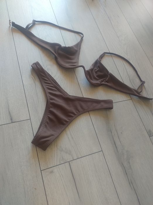 Bikini strój kąpielowy dwuczęściowy tankini thong stringi sexy brązowy
