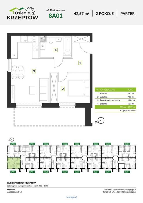 42,5 m²+ogródek 87m²+M.PARKING.-pod Wrocławiem+las+cisza+śpiew ptaków