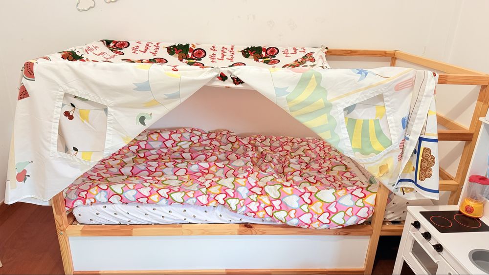 KURA Cama reversível, branco/pinho, 90x200 cm