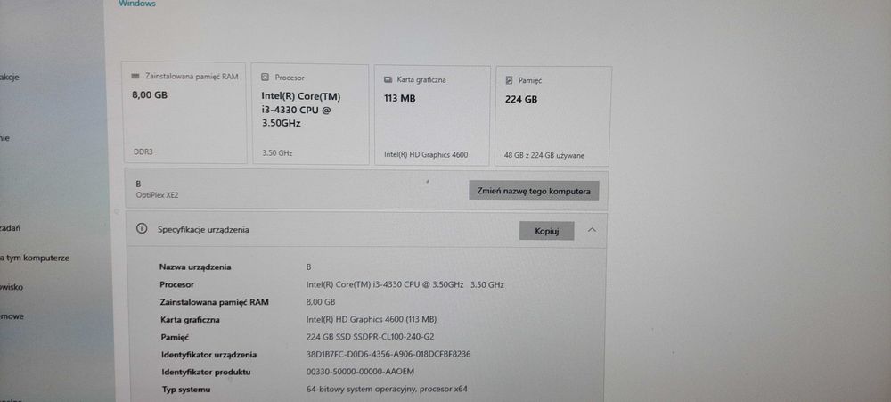 Sprzedam komputer DELL OPTIPLEX XE2, windows 10