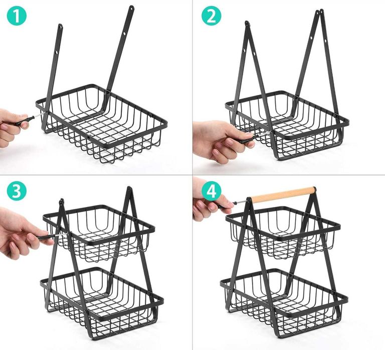 KOSZ NA OWOCE 2-poziomowy Elegancki Praktyczny do kuchni salonu Czarny