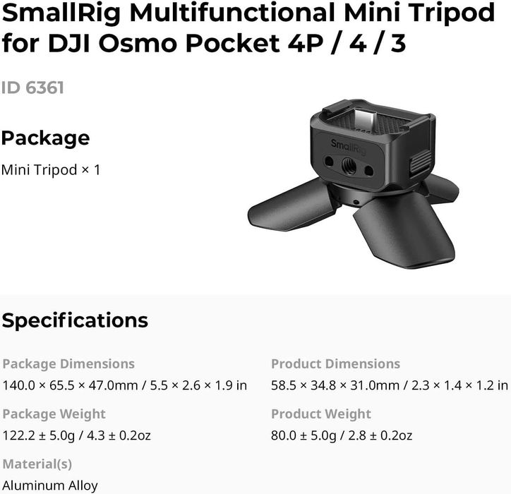 Smallrig 6361 - Mini Desktop Quick Release Tripod - SELADO