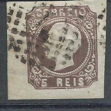 Selos portugueses - 1 selo 5 Reis de D. Luís I, 1862 a 1864. Usado