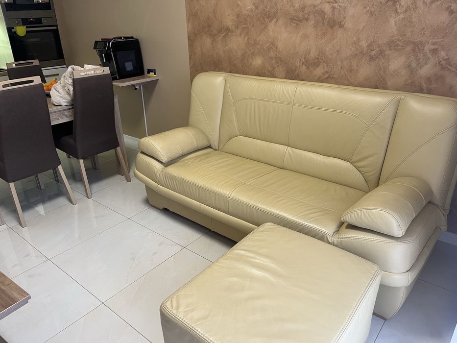 Kanapa +duża pufa 100%skóra  w. Super stanie