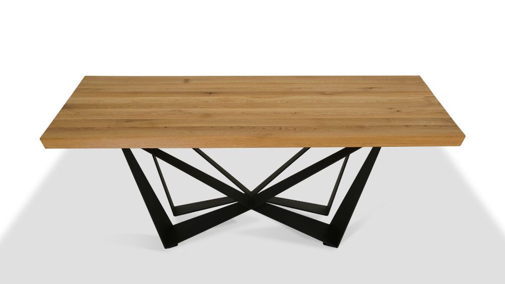 Stół noga metalowa + Lite drewno dębowe loft