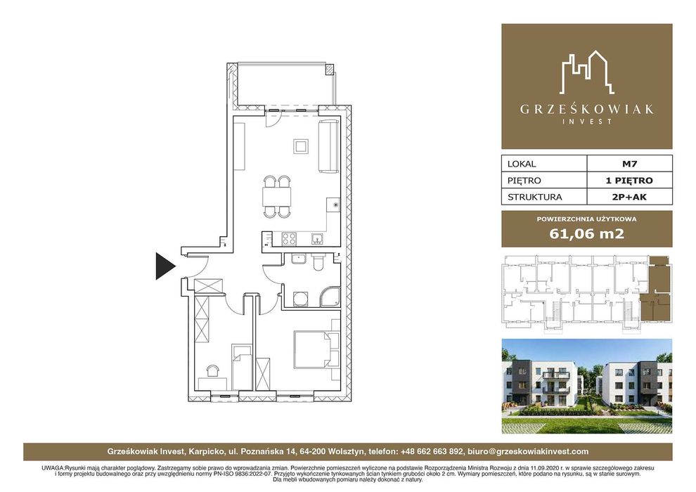 Mieszkanie nr 7 - 61,06m2 | 2 sypialnie | taras - PROMOCJA