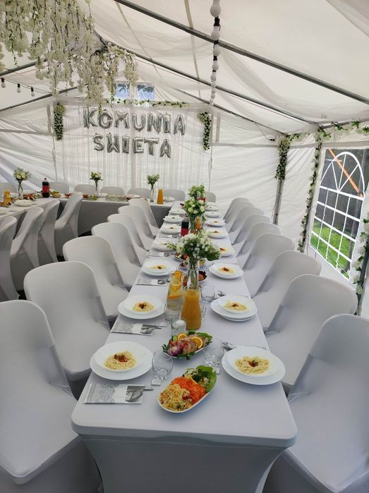 Namiot cateringowy, ścianki okolicznościowe, czerwony dywan