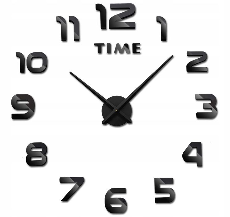 NOWY duży zegar ścienny naklejany cichy czarny połysk  do salonu loft