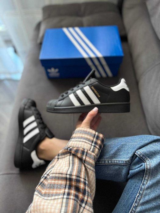 Кросівки Adidas Superstar Black White | кеди Адідас Суперстар чорного кольору шкіряні