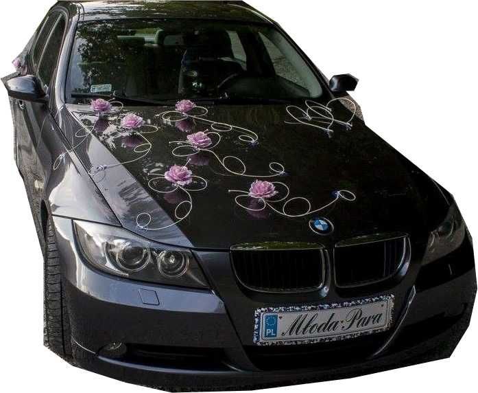 Pudrowy róż ozdoby na samochód.Dekoracje na auto do ślubu 071
