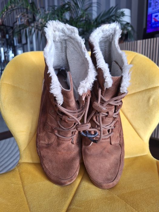 Buty zimowe jesienne Sorel 39 25cm brązowe skóra naturalna kożuszek