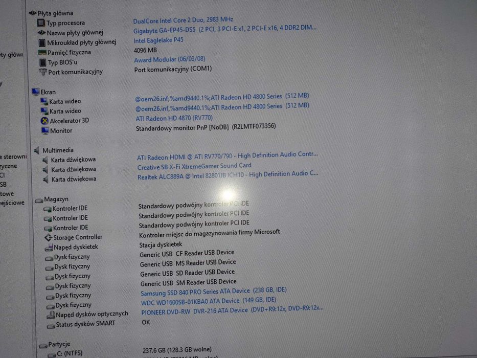 Komputer Intel Core 2 Duo 4GB RAM 240GB SSD + 160GB HDD Radeon HD4870