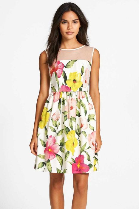 Платье с пышной юбкой в цветочный принт Ted Baker, р. S/M