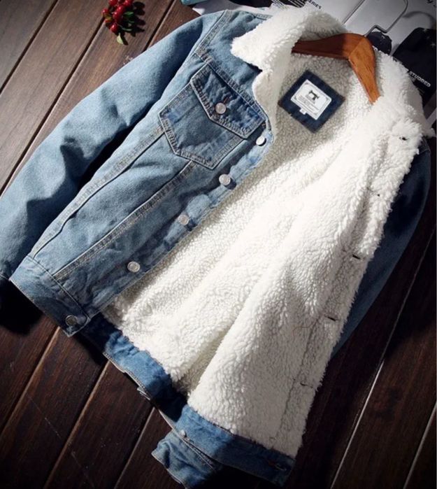 Kurtka dżinsowa kożuszek ocieplana zimowa jeans vintage modna