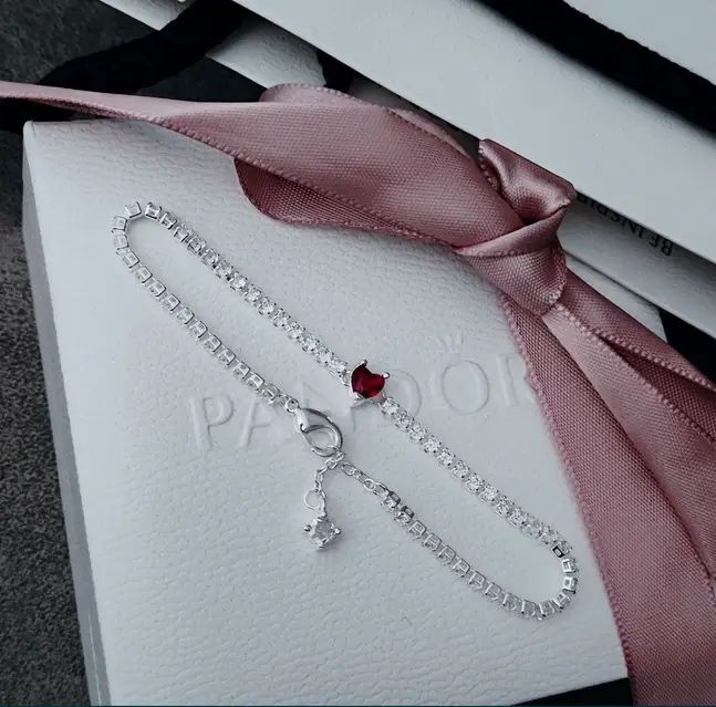 Срібний браслет пандора pandora червоне біле рожеве серце 925 ale