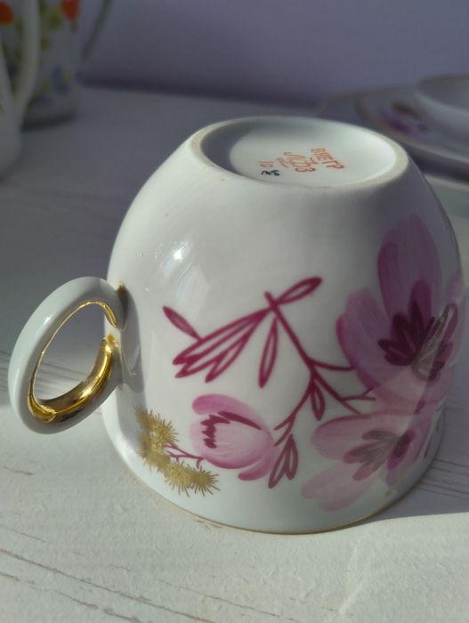 Колекційна чайна пара  ЛФЗ + 2 блюдця, ручний розпис, сервіз Сакура