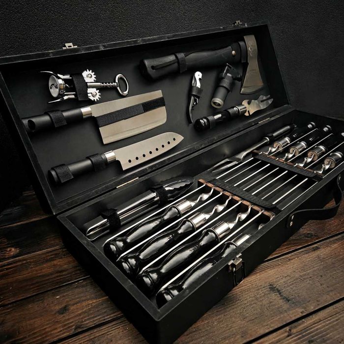 Набор шампуров подарочный  в деревянном кейсе набір шампурів