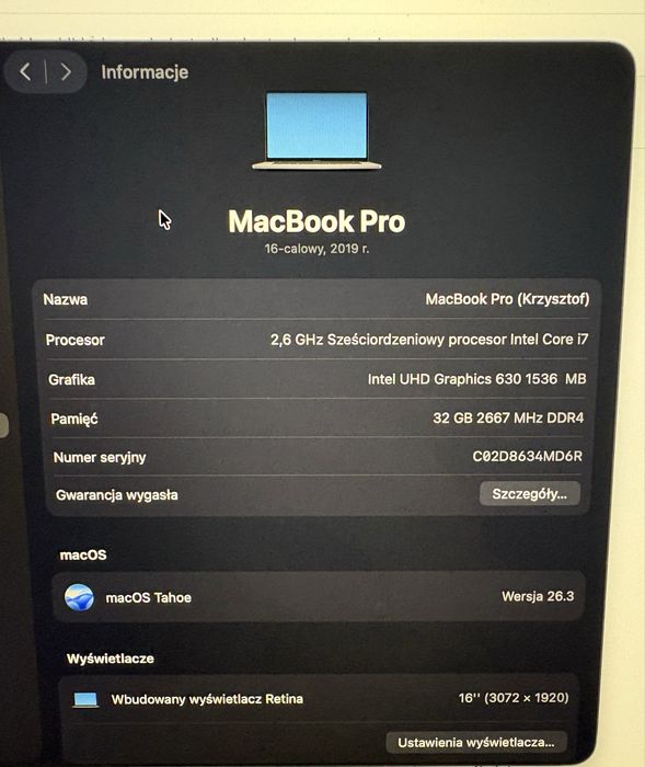Macbook pro i7 2019 32gb ram