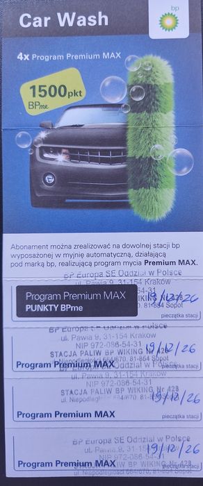Karnet BP 4 mycia Premium MAX