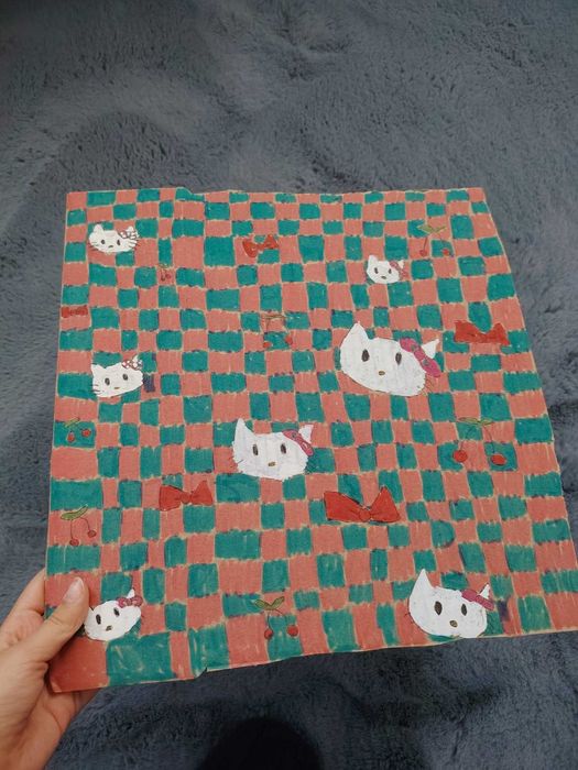Ręcznie malowany obraz na tekturze - kotki z kokardką - handmade