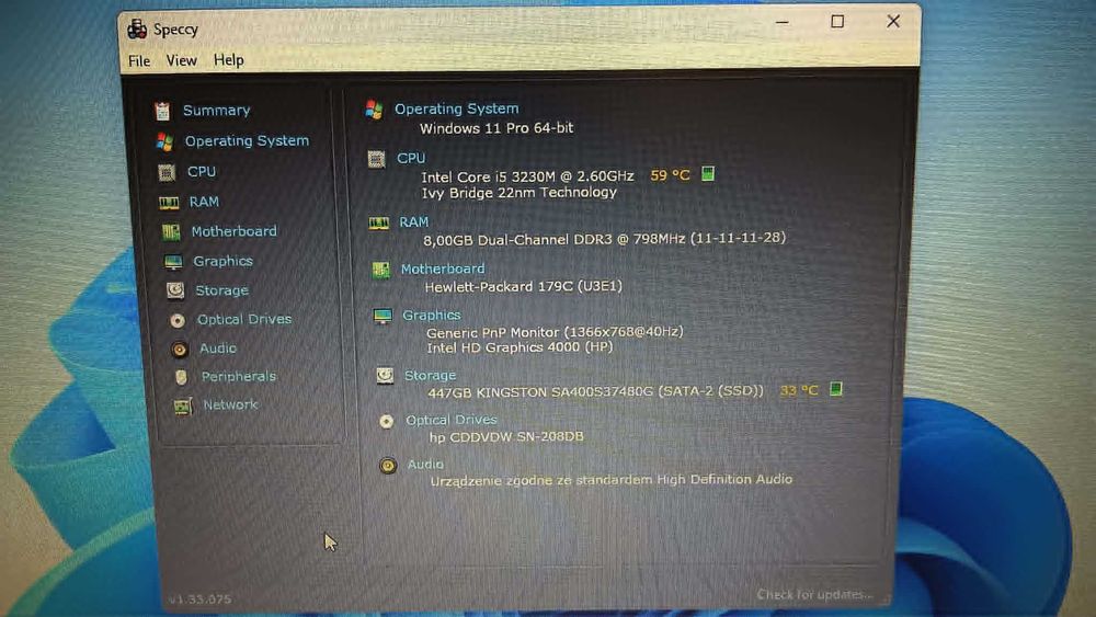 Laptop HP ProBook 6470b I5/8GB/SSD 500GB/14cali/W11/Bateria 6h