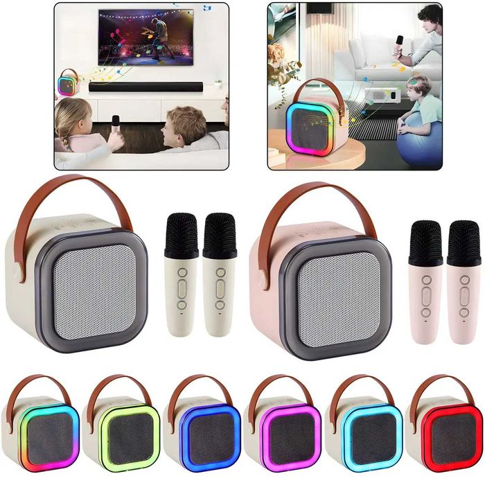 Портативная беспроводная колонка караоке K12 с подсветкой, 2 микрофона