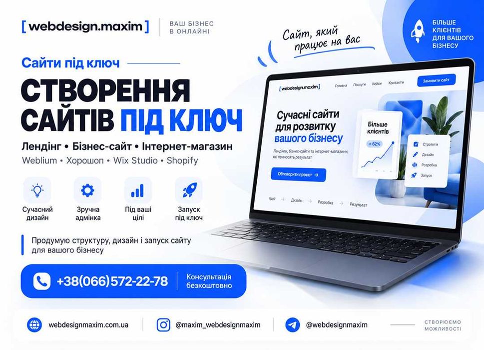 Інтернет-магазин під ключ — Shopify, Хорошоп, Weblium