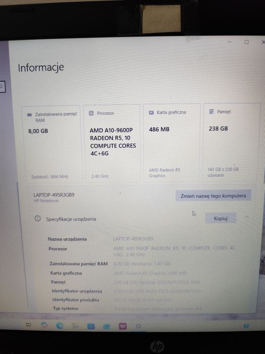 Laptop HP, czysty stan bardzo dobry