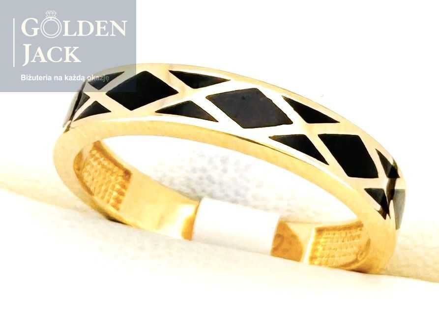 Złoty pierścionek obrączka czarna emalia złoto pr. 585 2,53 g roz. 15