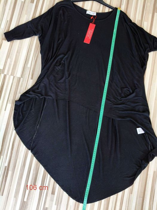 Tunika damska, asymetryczna, luźna, 3/4 rękaw, L/XL
