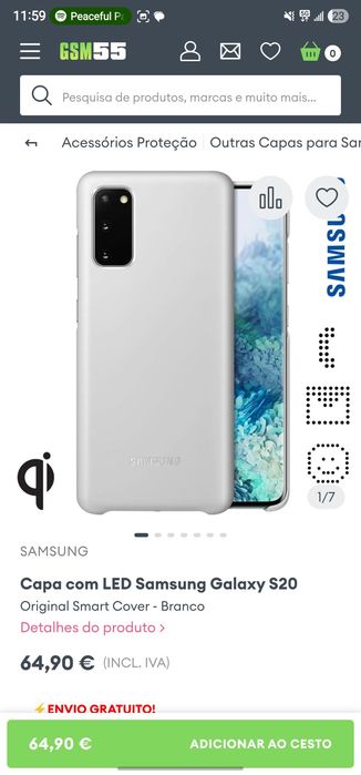 Capa Smart LED Cover Samsung S20 Branca nova na caixa.