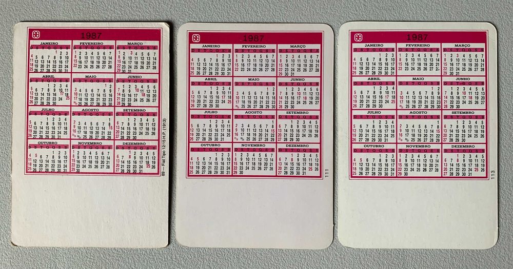 Calendários de 1987 - Veículos (preço unitário)