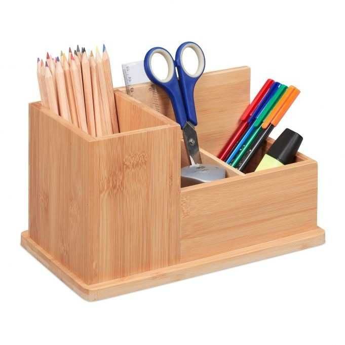 Organizer pudełko na przybory biurowe bambusowe 24,5x14x14cm