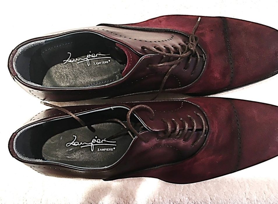 Sapatos nubuck/pele Zampiere 44 castanhos novos com caixa