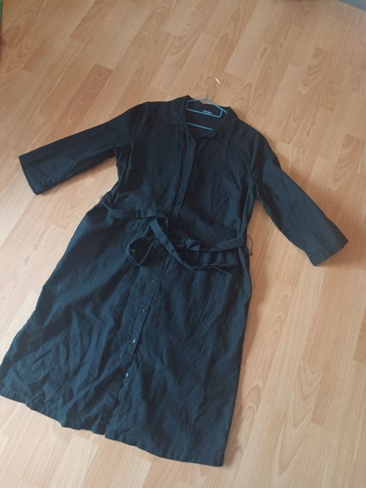 Sukienka lniana 40 L czarna wiązana