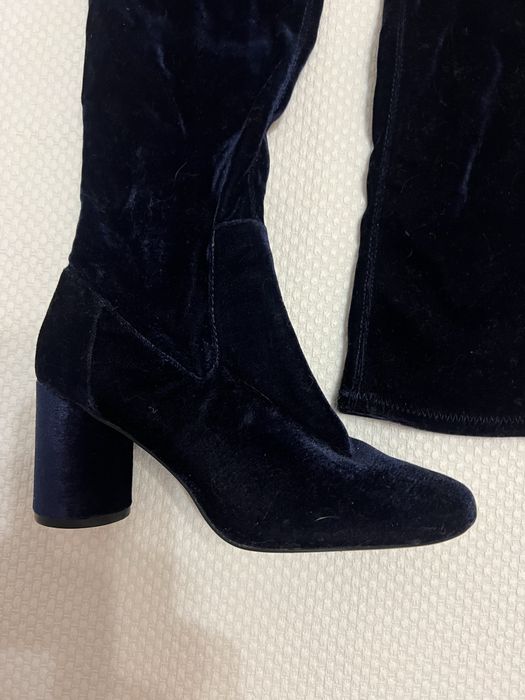 Ботфорты фирмы Stradivarius велюровые темносиние 38 размера