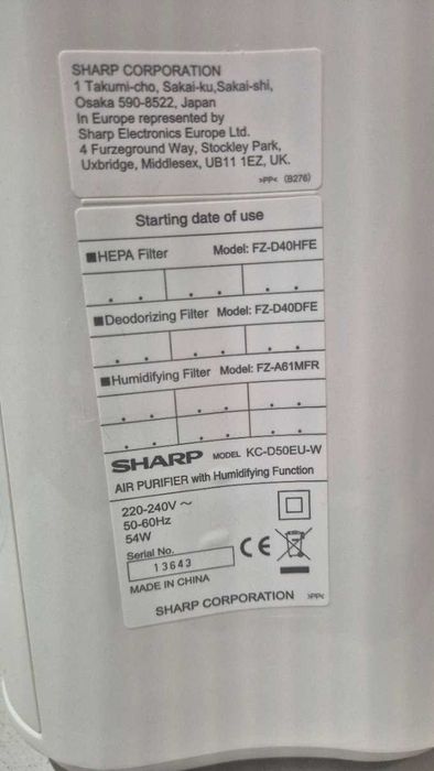 Oczyszczacz powietrza Sharp KC-D50EUW Jonizacja Nawilżanie powietrza