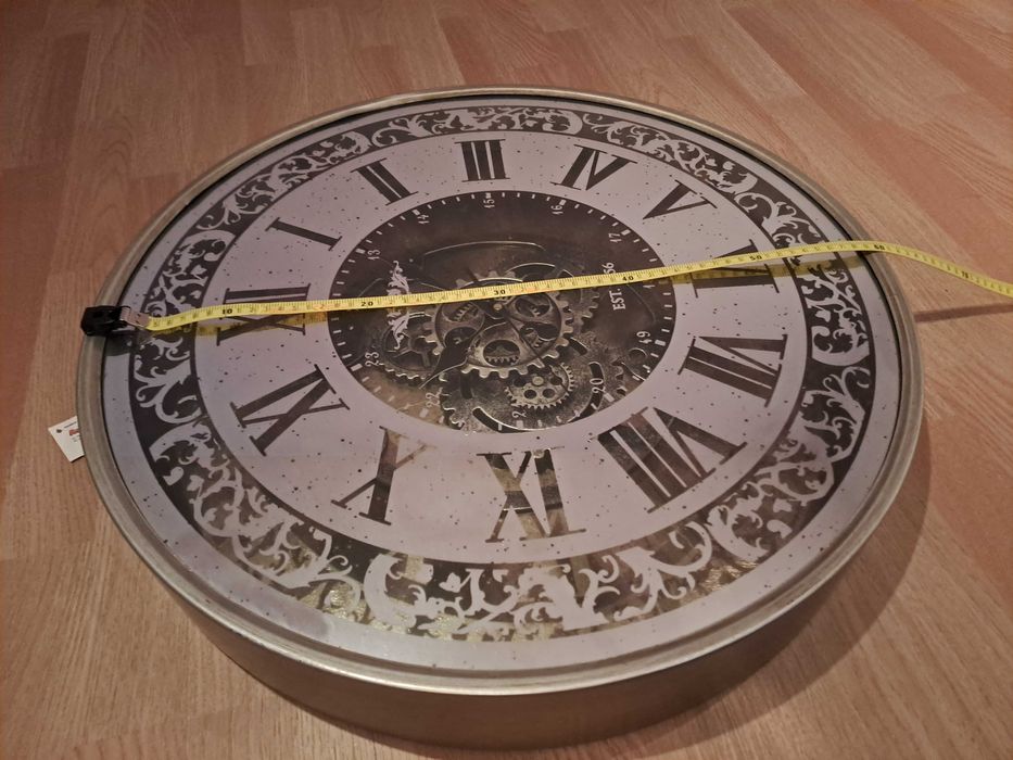 Zegar na ścianę w kolorze starego srebra, duży Ø60cm styl industrialny