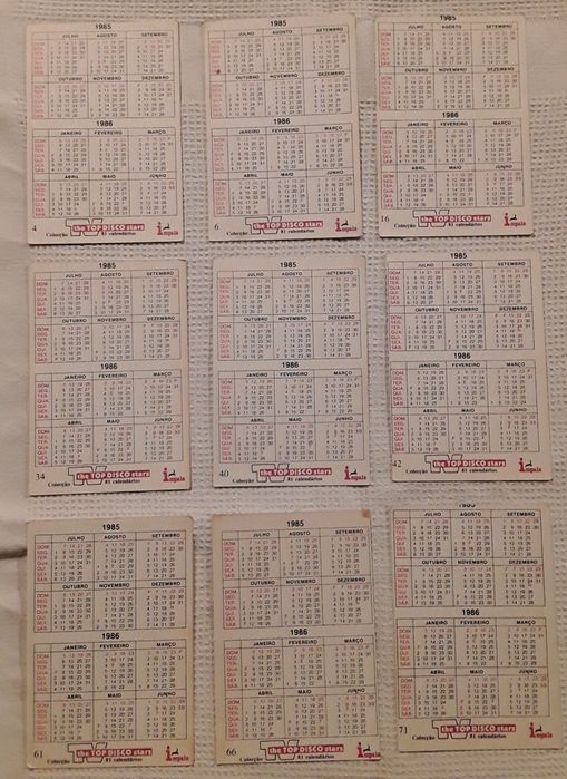 Calendários de bolso Tv The Top Disco Stars - músicos anos 80