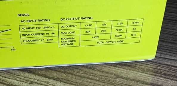 SF850L - Zasilacz do PC firmy Corsair, 80 PLUS GOLD, nieużywany